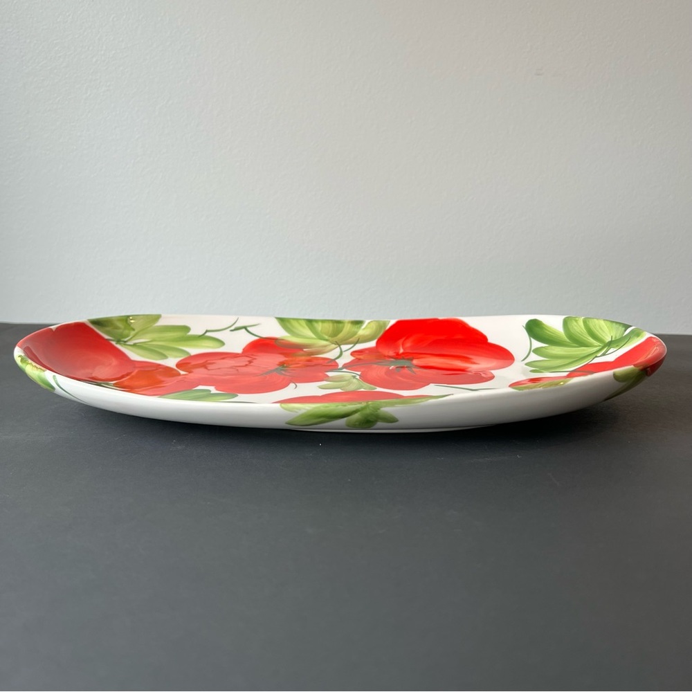 SOLD Vibrant Hand-Painted Ceramic Oval Platter 13", Red Tomatoes, Made in Italy - Picture 7 of 15
